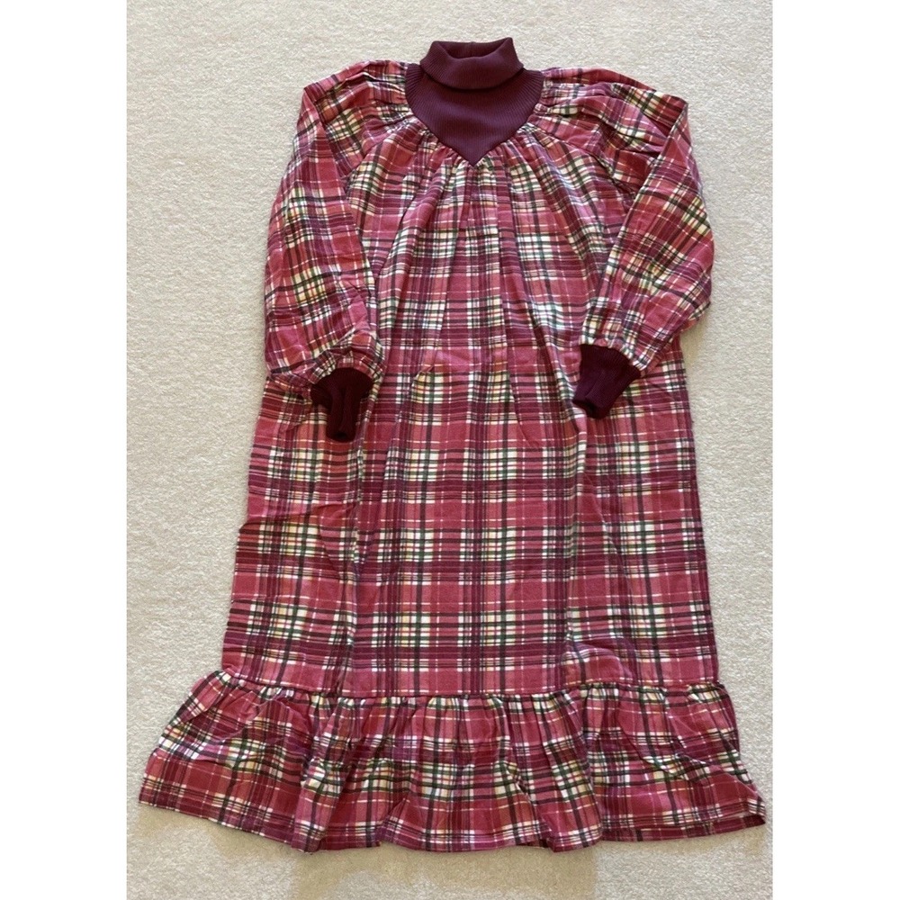 Vintage Haband Plaid Flannel Night Gown Ribbed Turtleneck Grannycore Winter